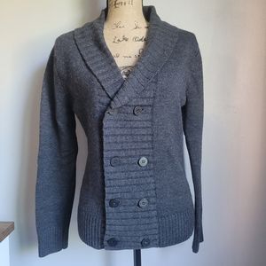 Shades Of Greige Button Down Charcoal 100% Wool Sweater Cardigan Sz Medium